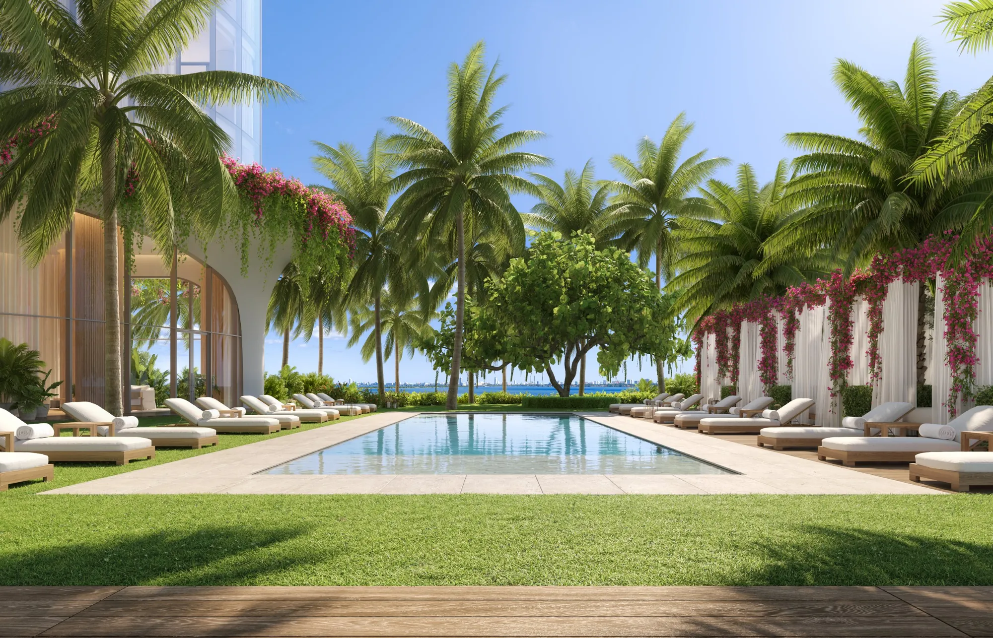 Bayfront pool and cabanas