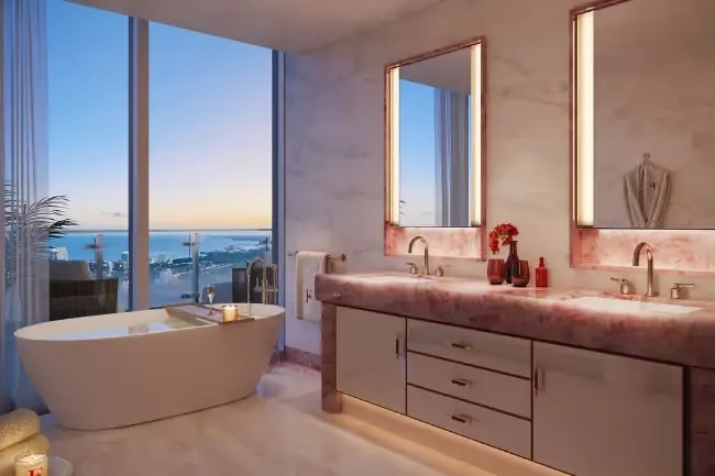 Render del baño en Faena Residences